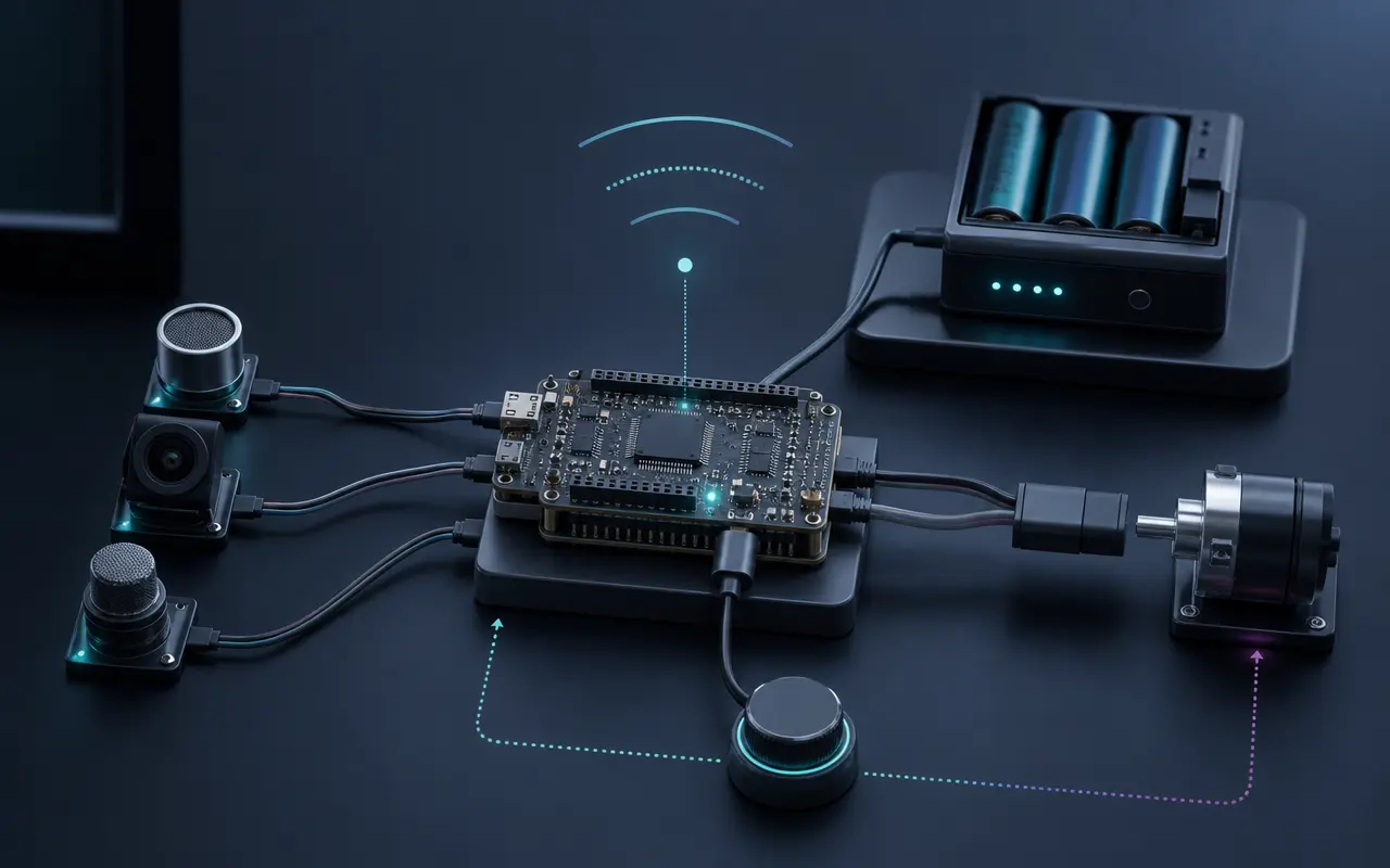 Microcontroller firmware for low-power sensor nodes and connected control systems in production environments.